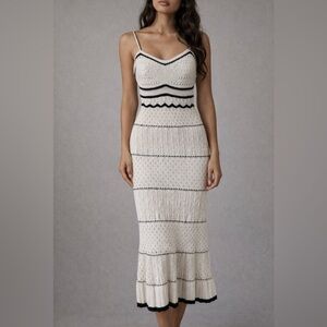 Boho Luxe Crochet Midi Dress Black & Ivory Coastal Chic Bodycon Summer Festival